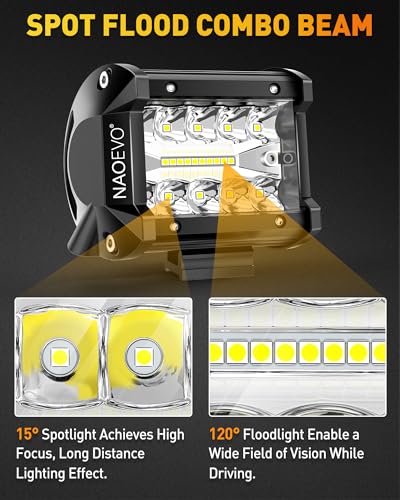 NAOEVO 4 inch LED Pod Lights, 240W, Spot Flood Combo, for Truck ATV UTV Jeep, 4 Pcs P110649