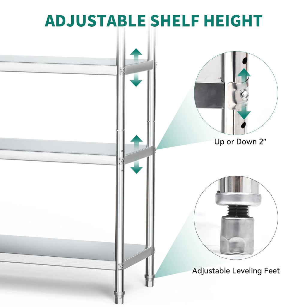 Dextrus Stainless Steel 5-Tier Shelving Unit, 48"x18"x72" E4443