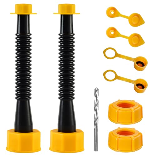 Gas Can Spout Replacement, Gas Can Nozzle (3 Kit-Black) For 1/2/5/10 gal, Easy to install, Durable, Replacement of old can includes nozzle, Vent caps, Rubber gasket, Drill bits, Auxiliary base cap