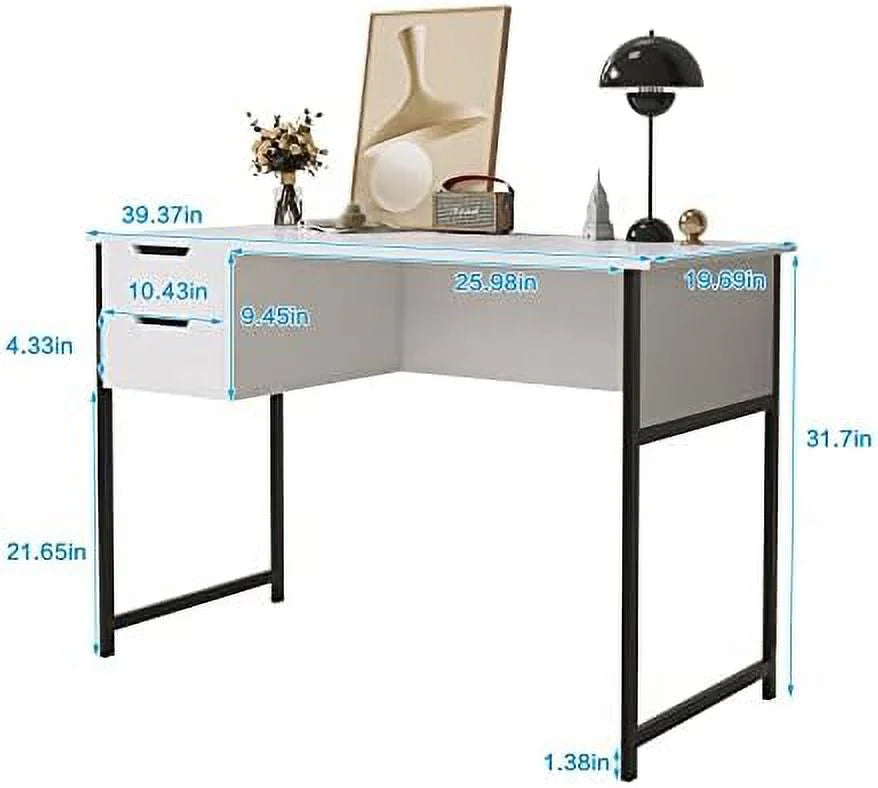 xrboomlife Small Computer Desk with Drawer for Home Office, 39.4 Inch Writing Desk G176