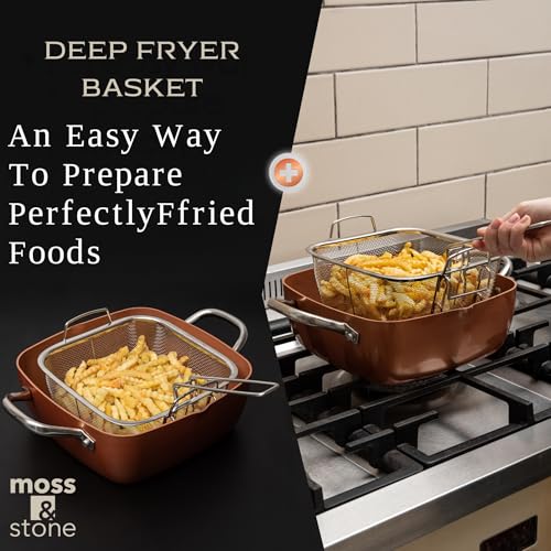 Moss & Stone Copper Chef 5-Piece Cookware Set, Non Stick Deep Frying Pan I72368
