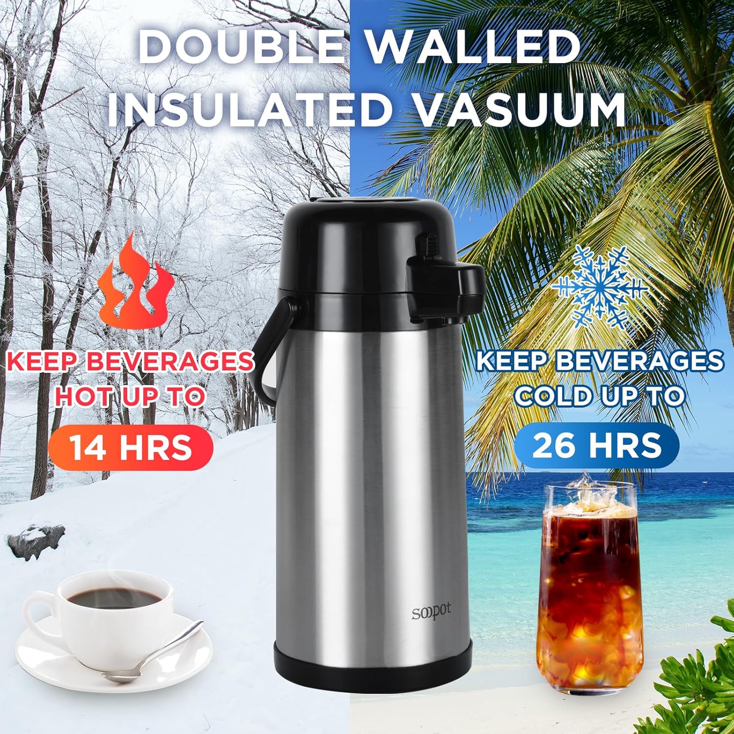 102oz Stainless Steel Airpot Coffee Dispenser with Pump J370