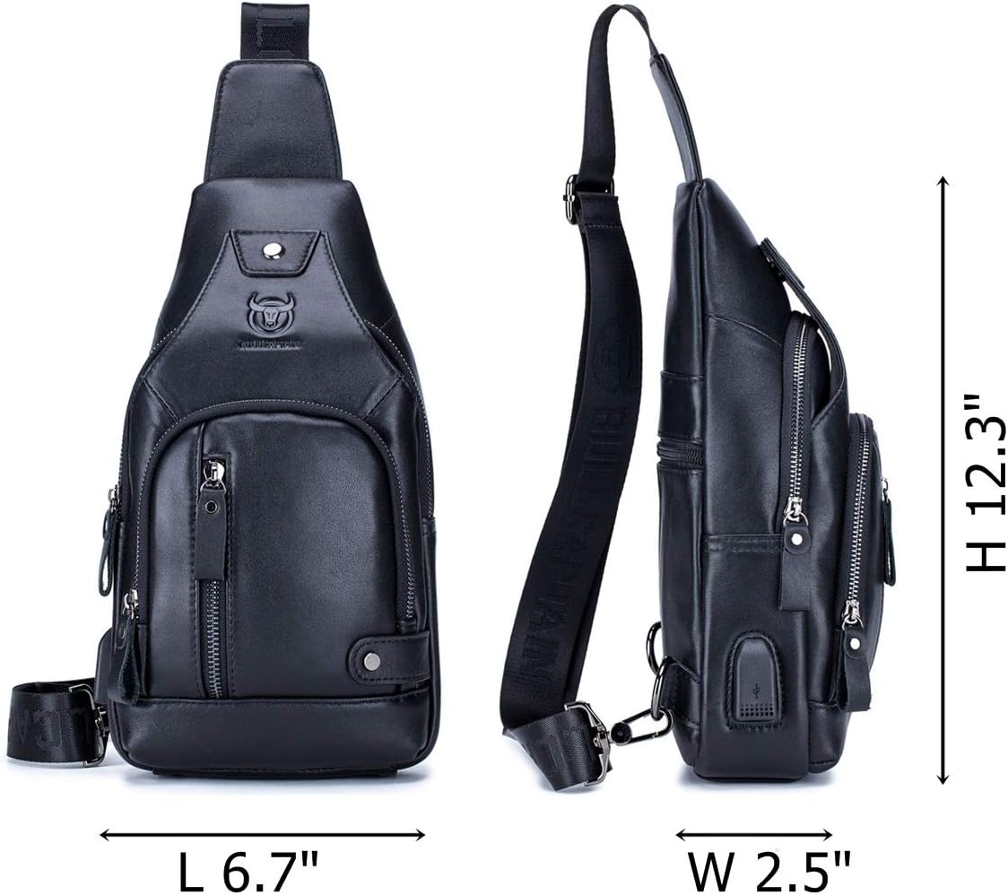 BULLCAPTAIN Men Genuine Leather Sling Crossbody Bag with USB Port T511846