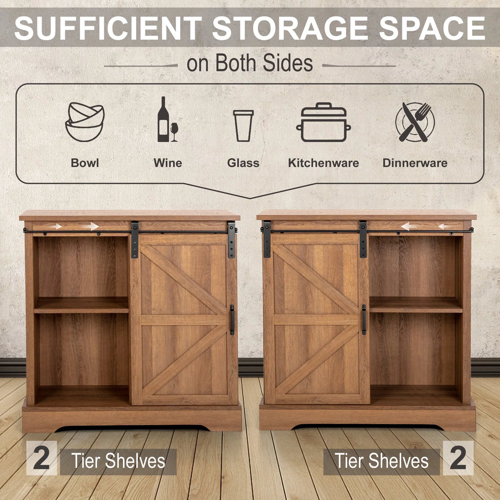 Sophia&William Farmhouse 32" Sliding Barn Door Storage Cabinet Sideboard Brown O21533