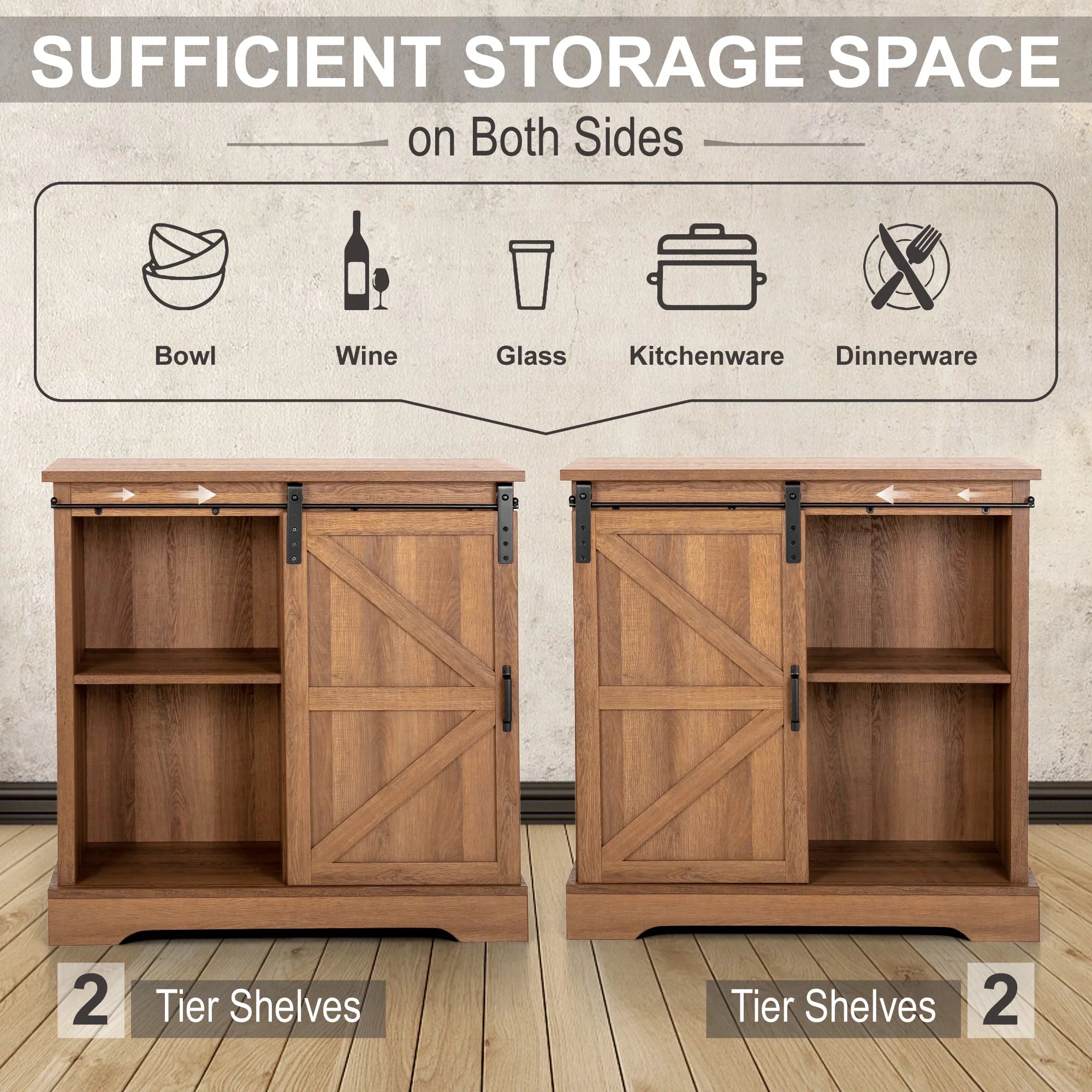 Sophia&William Farmhouse 32" Sliding Barn Door Storage Cabinet Sideboard Brown O21533