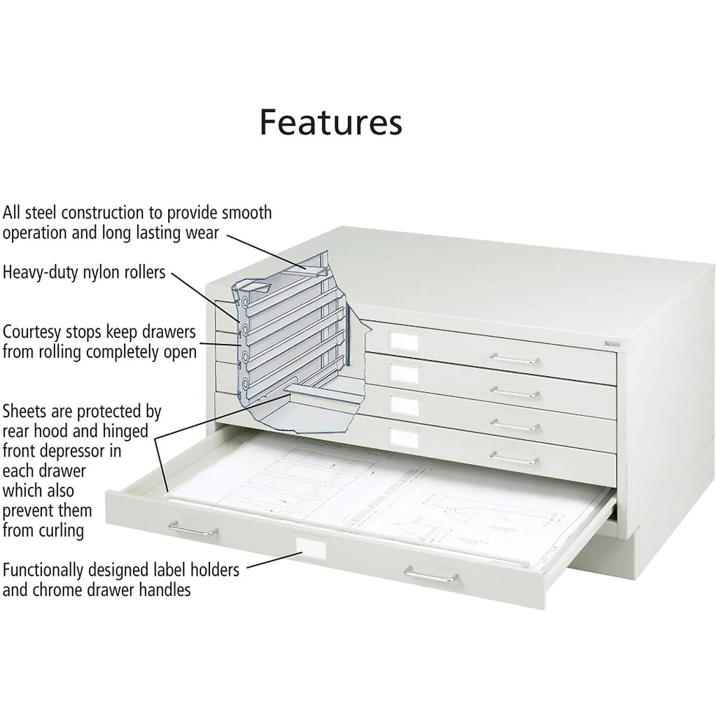 Safco 5 Drawer Metal Flat File Cabinet, Light Gray M14956