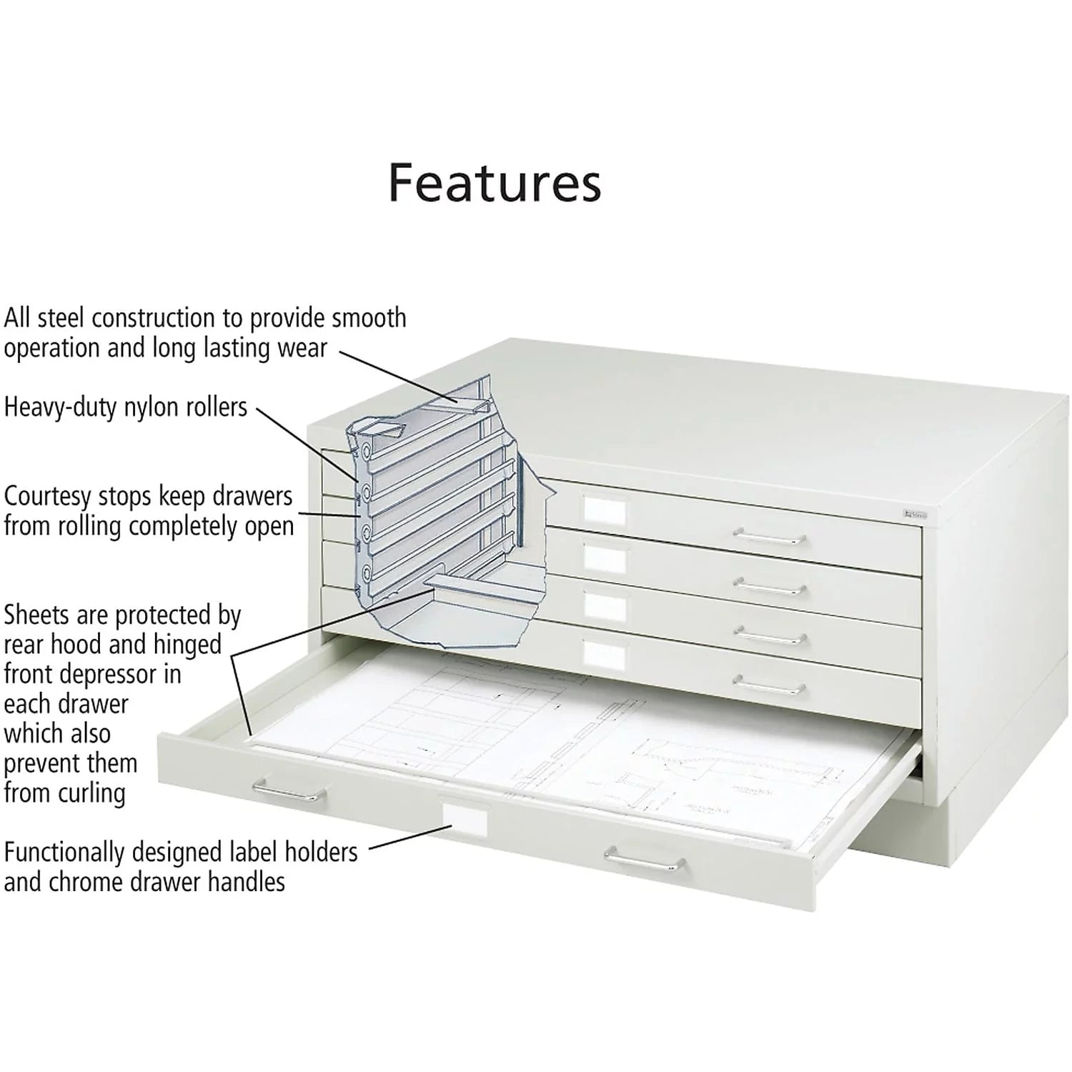 Safco 5 Drawer Metal Flat File Cabinet, Light Gray M14956