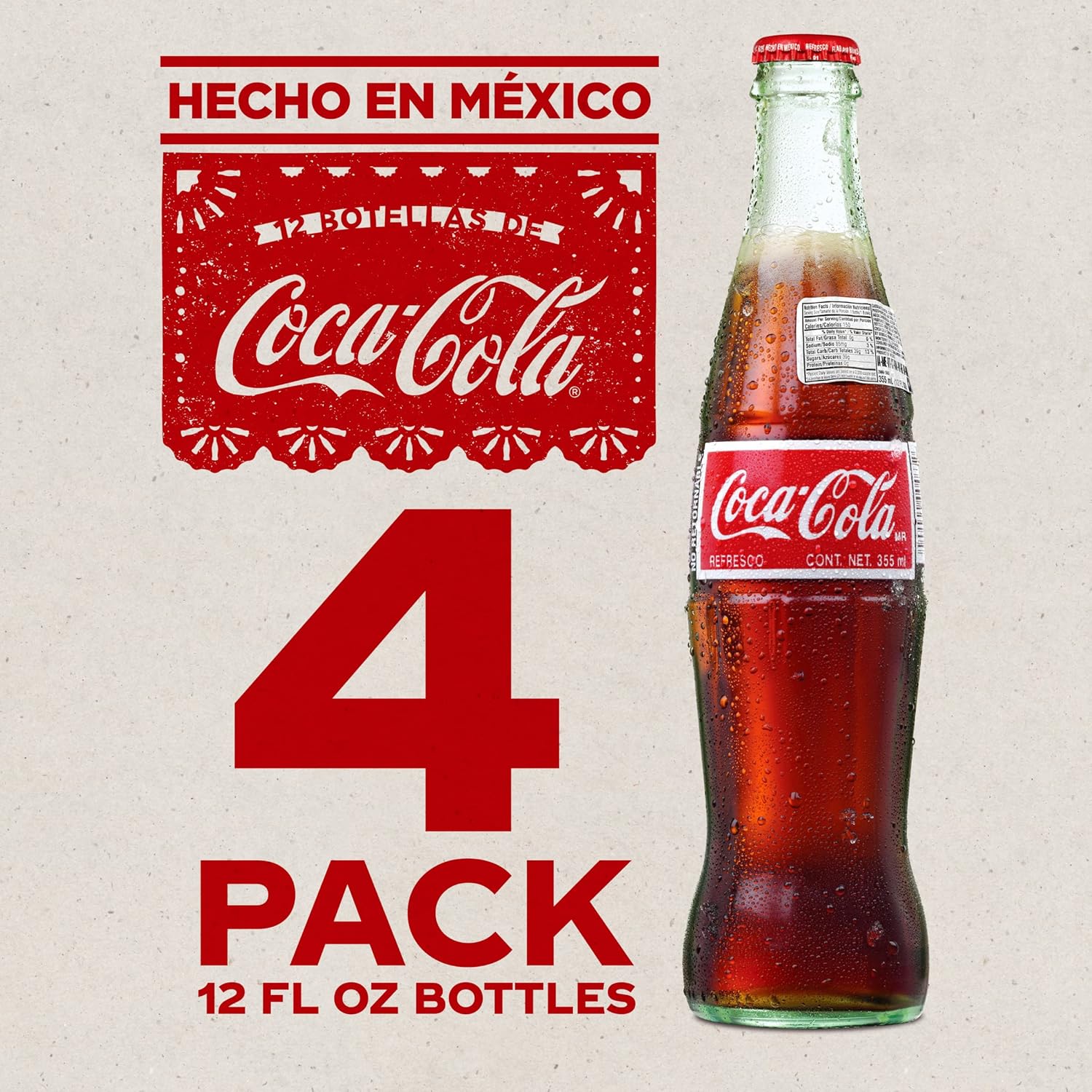 Coke de Mexico Glass Bottles 12 Fl Oz Pack of 4 R947956