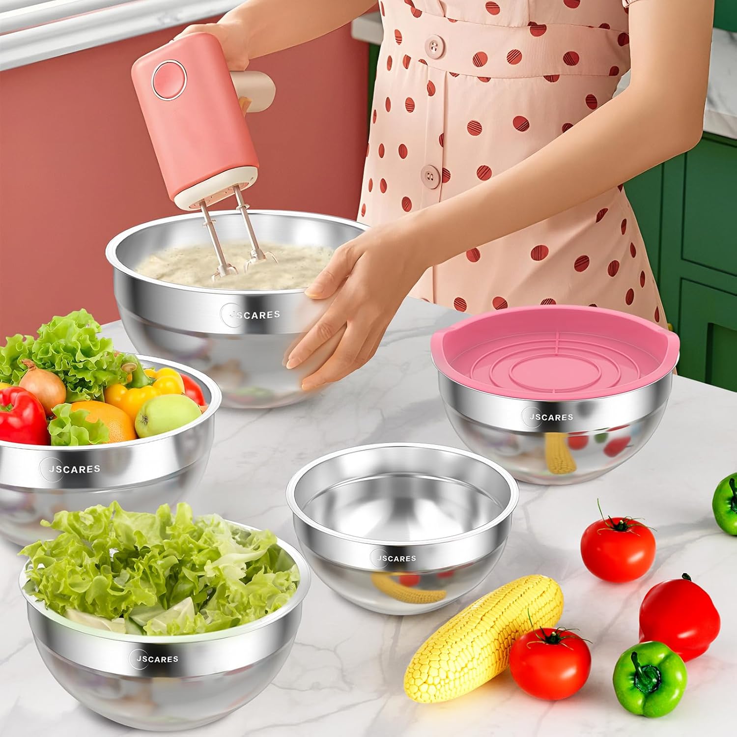 Stainless Steel Mixing Bowls with Lids, 5 Piece Set T21579