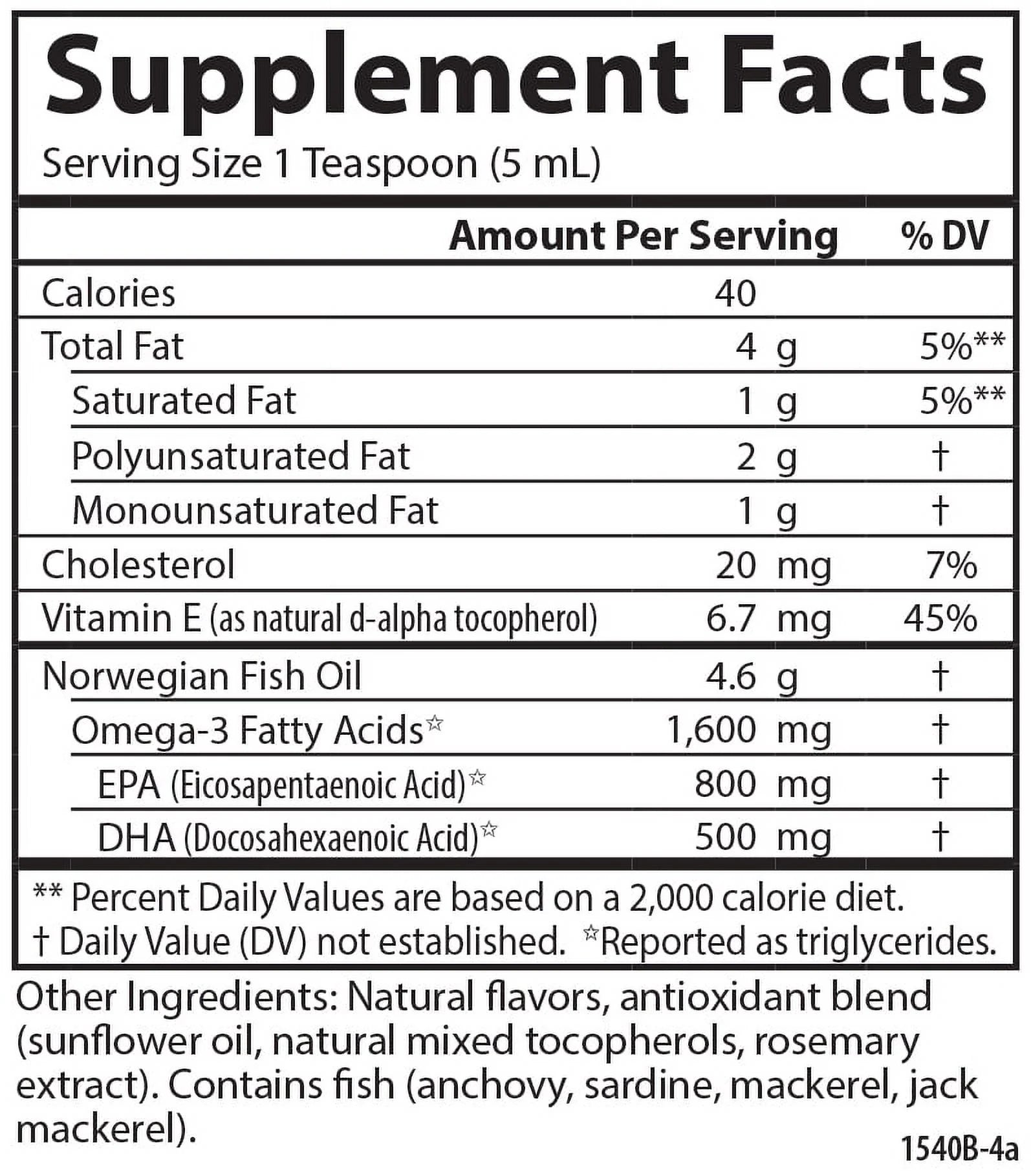 Carlson Norwegian Fish Oil Liquid 1600 mg Omega-3 Lemon 6.7 Fl Oz K48576