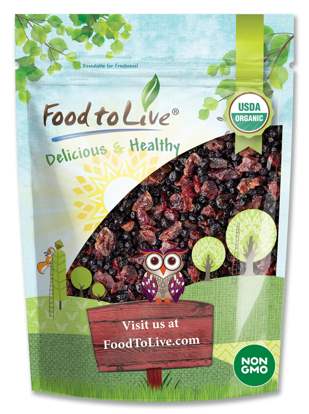 Organic Essential Berries Mix, 1.5 Pounds ? A Blend of Non-GMO Dried Blueberries and Cranberries. Unsulfured, Kosher, Bulk. Gently Infused with Organic Sugar. Lightly Coated with Organic Sunflower Oil
