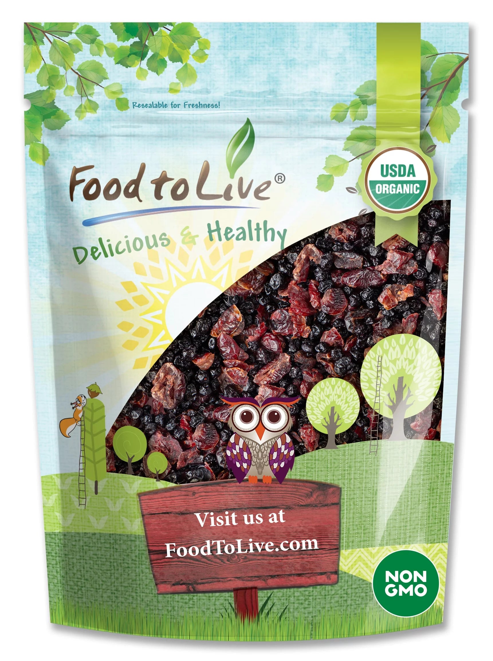 Organic Essential Berries Mix, 1.5 Pounds ? A Blend of Non-GMO Dried Blueberries and Cranberries. Unsulfured, Kosher, Bulk. Gently Infused with Organic Sugar. Lightly Coated with Organic Sunflower Oil