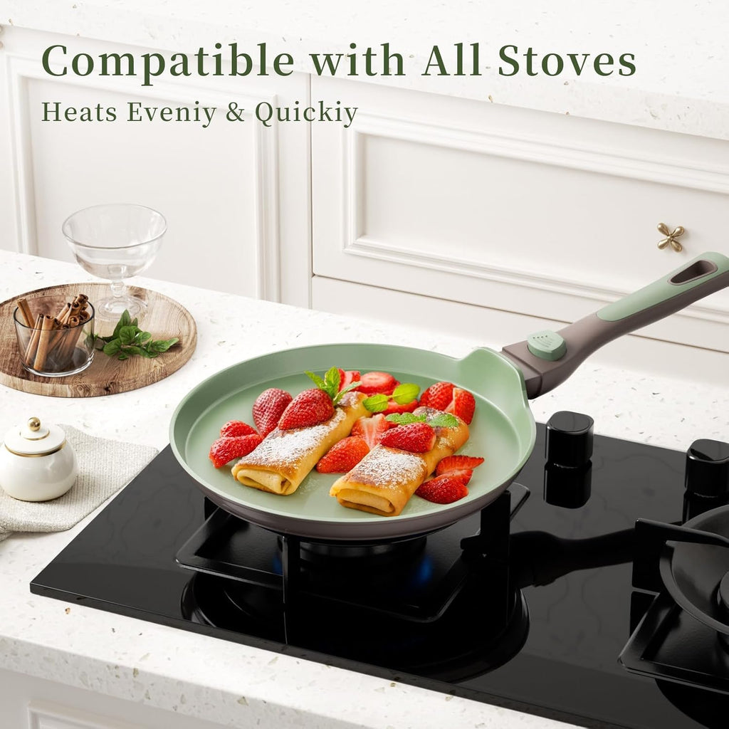 Nonstick Crepe Pan with Spreader, 10 & 11 Inch Set, Detachable Handle, PFOA-Free F7623