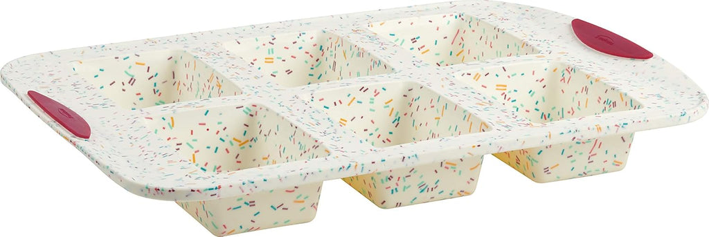 Trudeau Mini Loaf Pan, 6 Cavity, White Confetti/Fuchsia F84681