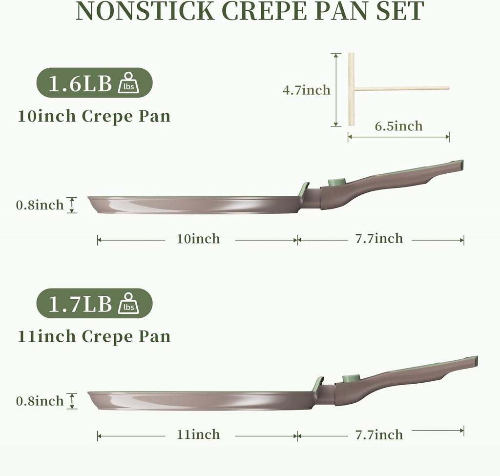 Nonstick Crepe Pan with Spreader, 10 & 11 Inch Set, Detachable Handle, PFOA-Free F7623