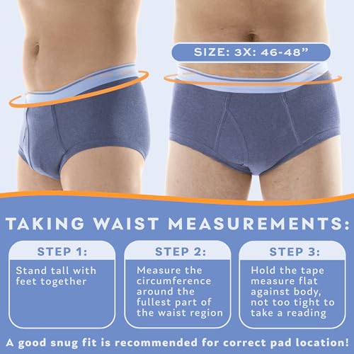 Wearever Incontinence Underwear for Men, Reusable Washable Briefs, Regular Absorbency, Pack of 6, Gray, L T541659