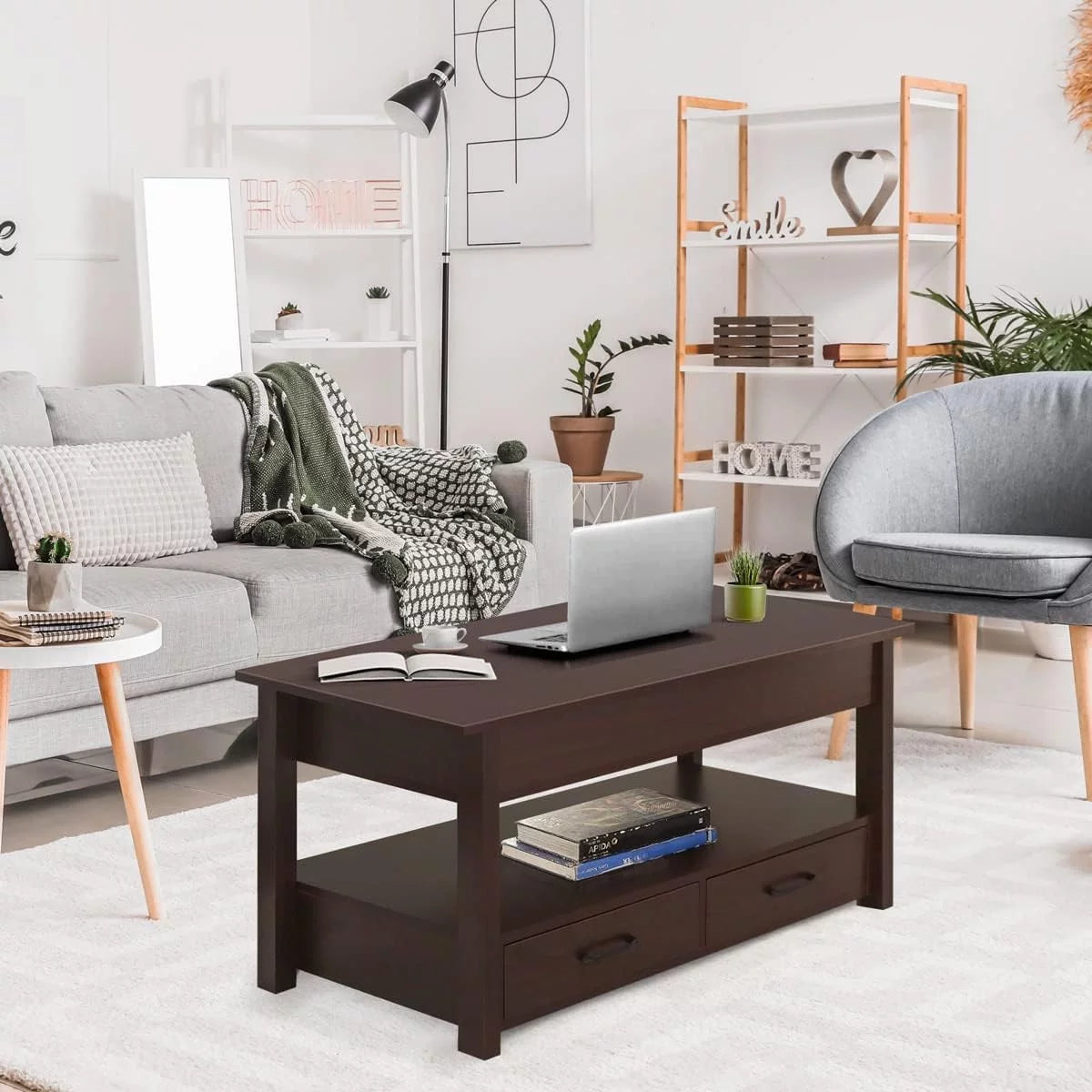 Lift Top Coffee Table with Hidden Compartment Espresso U57693