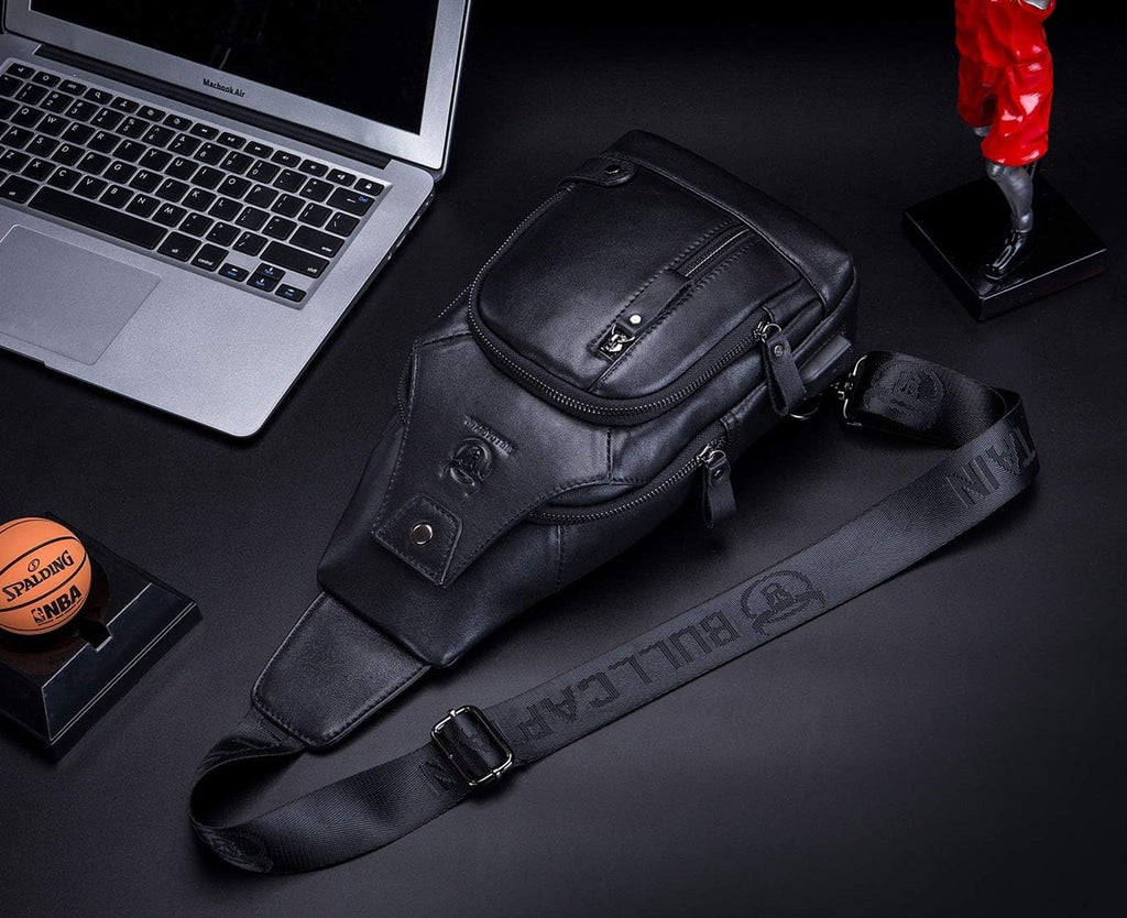 BULLCAPTAIN Men Genuine Leather Sling Crossbody Bag with USB Port T511846