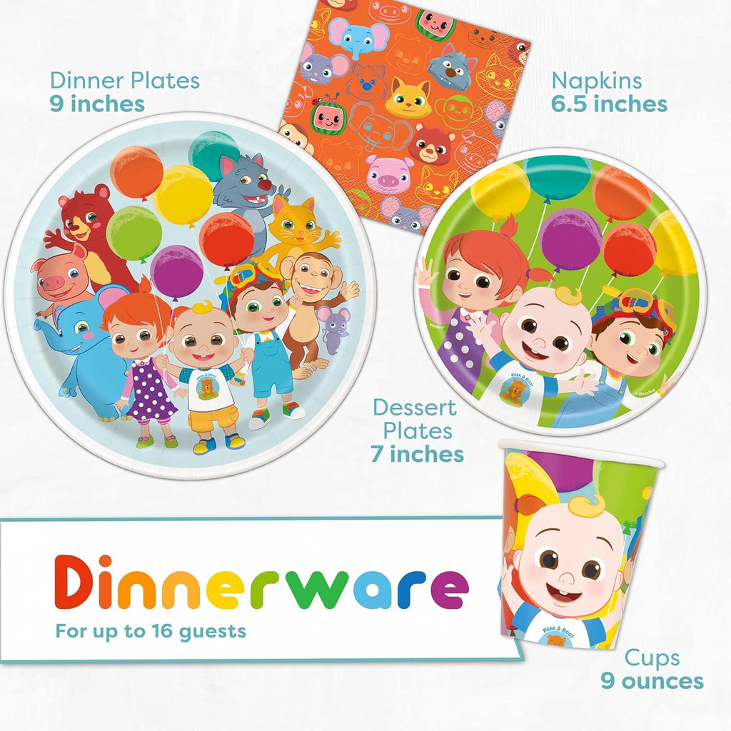 Cocomelon Birthday Party Supplies for 16 Guests with Plates, Cups, Napkins T312