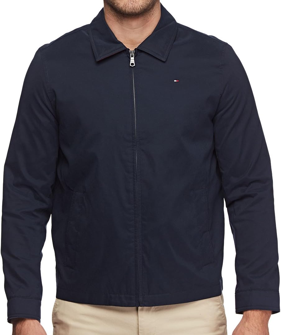 Tommy Hilfiger Men's Lightweight Zip-Up Microtwill Golf Jacket, Navy, Large M81425