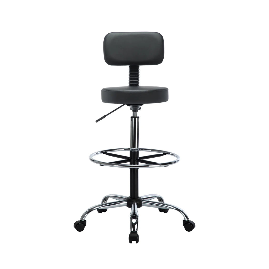 Height Adjustable Drafting Stool with Footrest, Faux Leather, Rolling Wheels by Naomi Home T38183