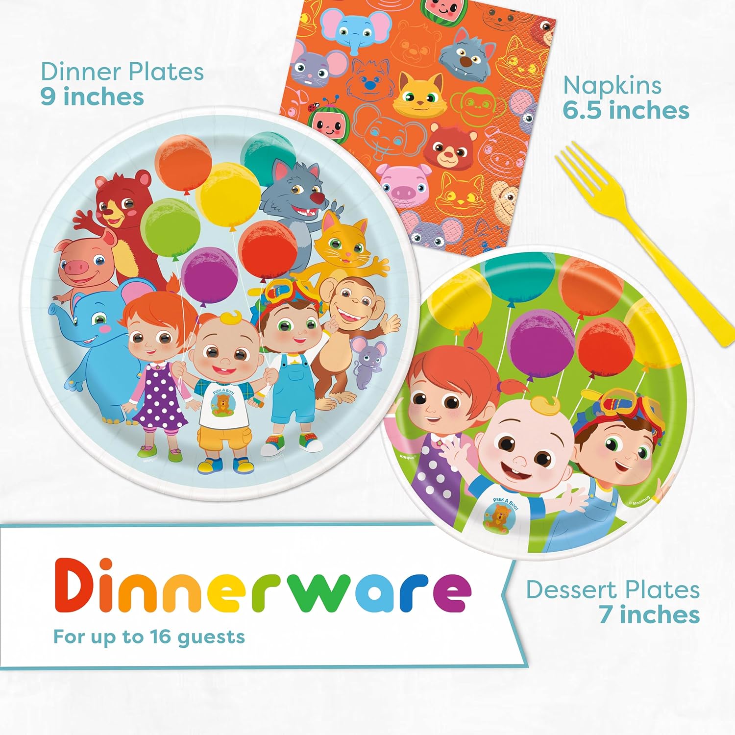 CoComelon Birthday Party Supplies Backdrop Balloons Tablecloth Plates Napkins Forks Sticker M58483