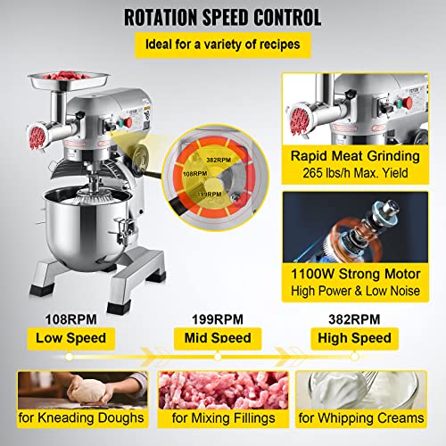 VEVOR Commercial Food Mixer 8.5Qt 450W with Stainless Steel Bowl O794