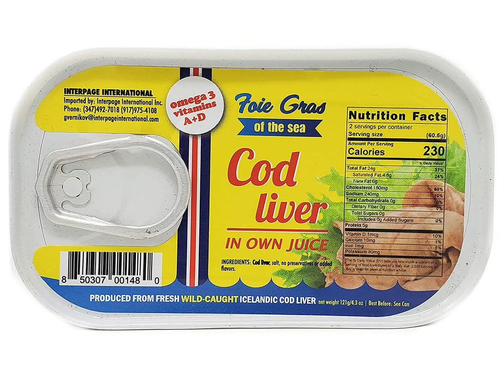 Canned Cod Liver in Own Oil 4.3oz Wild Caught, Pack of 12 V2573