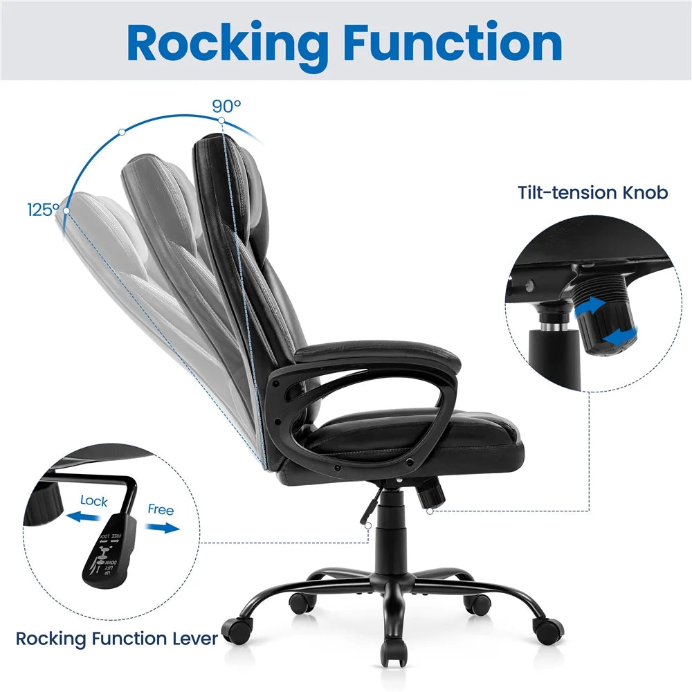 Topeakmart Faux Leather Executive Office Chair with Headrest, Black W2401