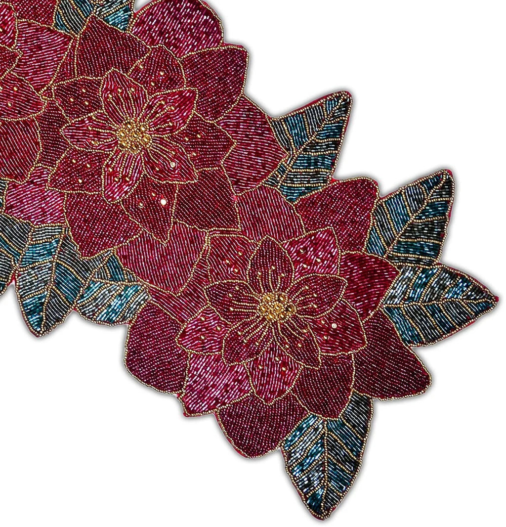 Handmade Beaded Christmas Floral Table Runner 13x36 Inch H72904