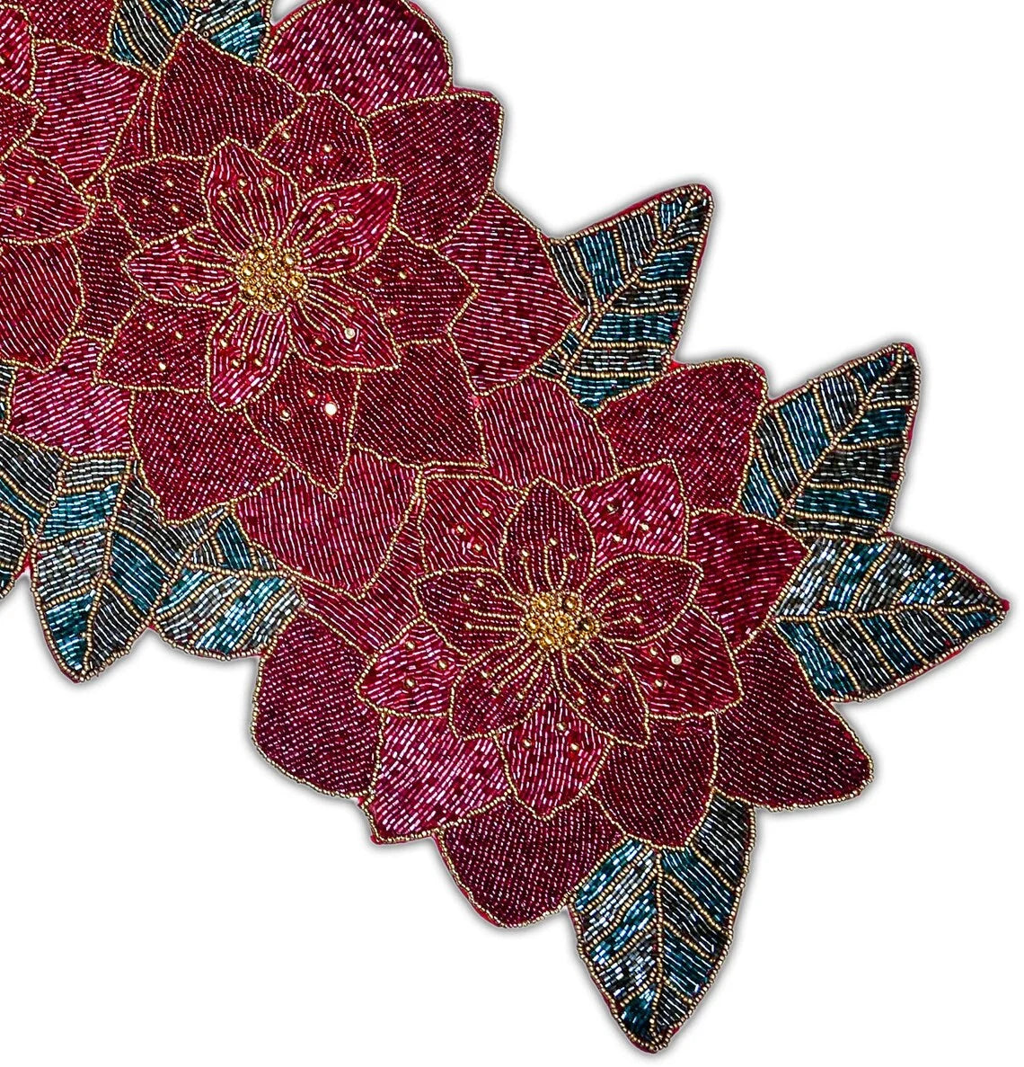 Handmade Beaded Christmas Floral Table Runner 13x36 Inch H72904
