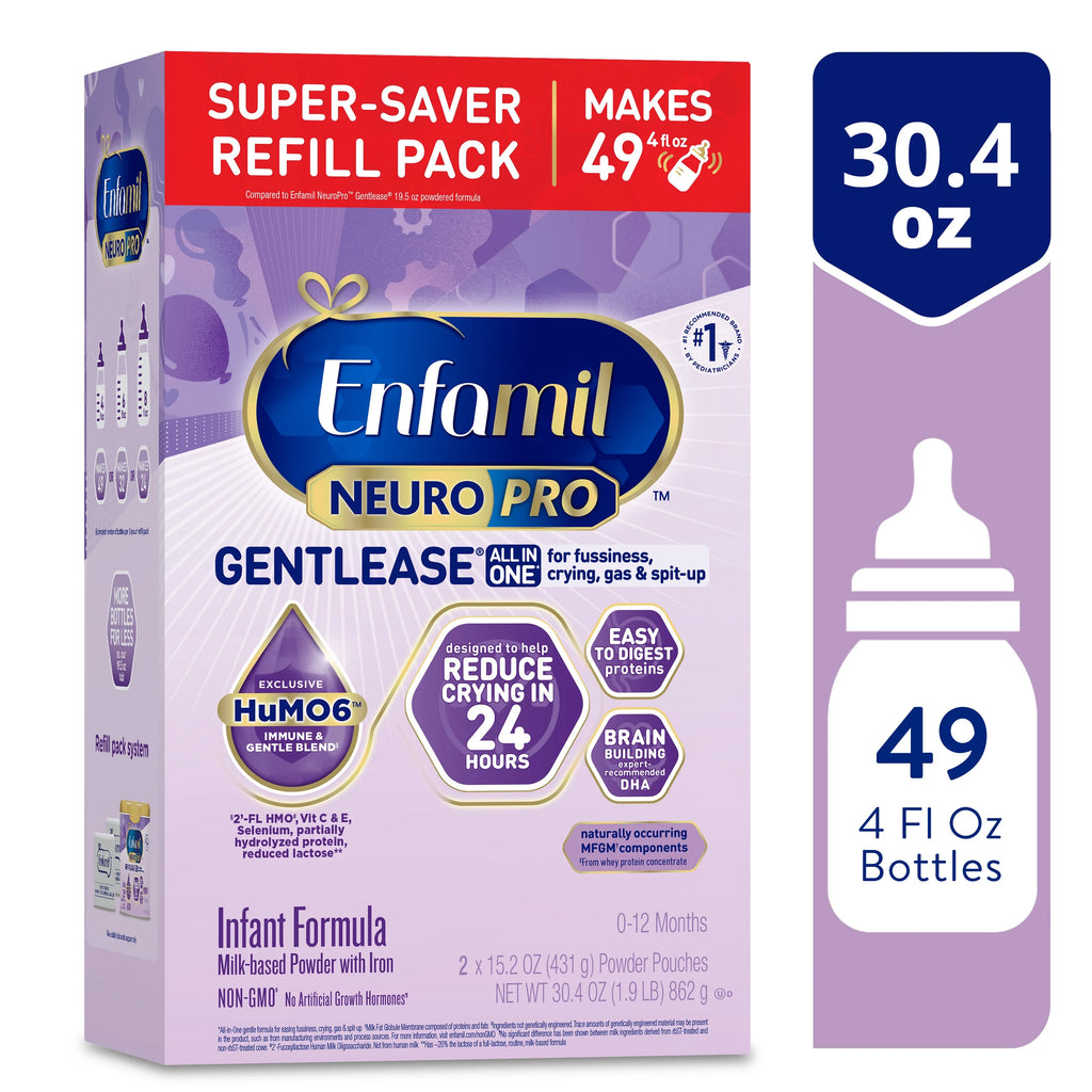 Enfamil NeuroPro Gentlease Baby Formula, Infant Formula Nutrition, Brain Support that has DHA, HuMO6 Immune Blend, Designed to Reduce Fussiness, Crying, Gas & Spit-up in 24 Hrs, Refill Box, 30.4 Oz