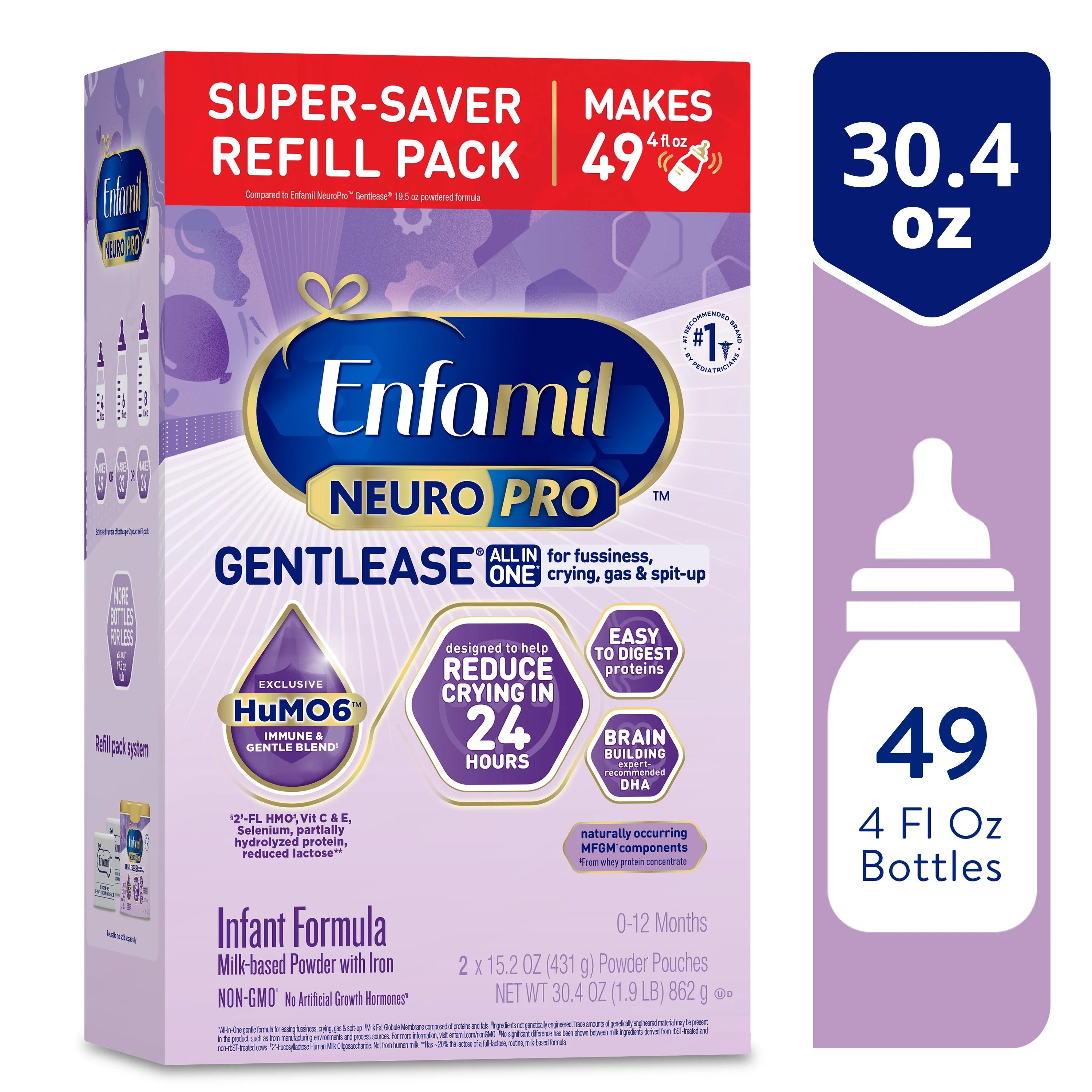 Enfamil NeuroPro Gentlease Baby Formula, Infant Formula Nutrition, Brain Support that has DHA, HuMO6 Immune Blend, Designed to Reduce Fussiness, Crying, Gas & Spit-up in 24 Hrs, Refill Box, 30.4 Oz