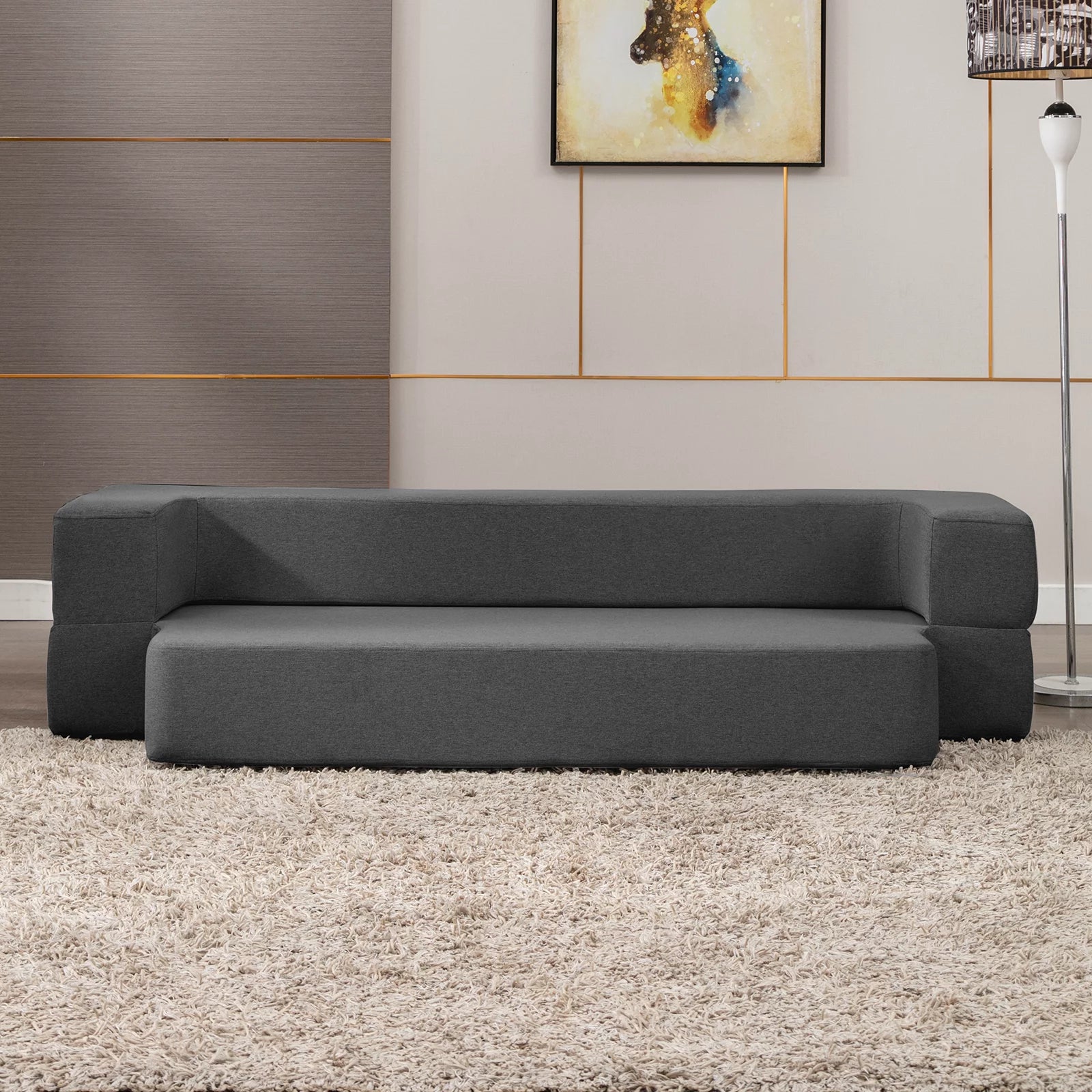 Mjkone Folding Queen Size Sleeper Sofa Bed with Memory Foam, Dark Gray N850