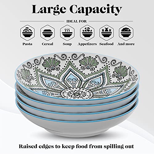American Atelier Pasta Bowls Set of 4, 9-inch, Blue & Yellow Medallion R7091