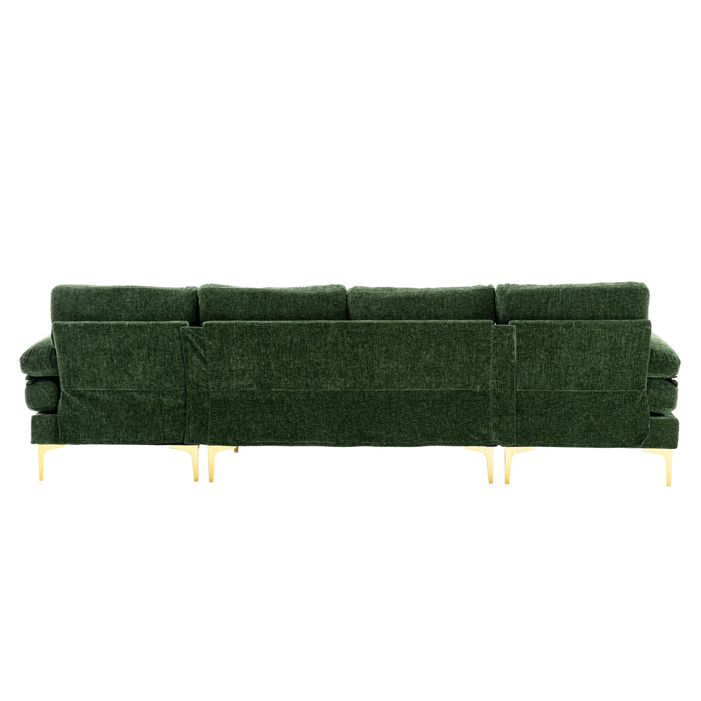 Luccalily U-Shaped Sectional Sofa with Golden Metal Legs, Velvet G28249