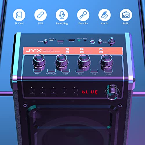 JYX Karaoke Machine with 2 Wireless Microphones, Bluetooth, LED Light - Black B985