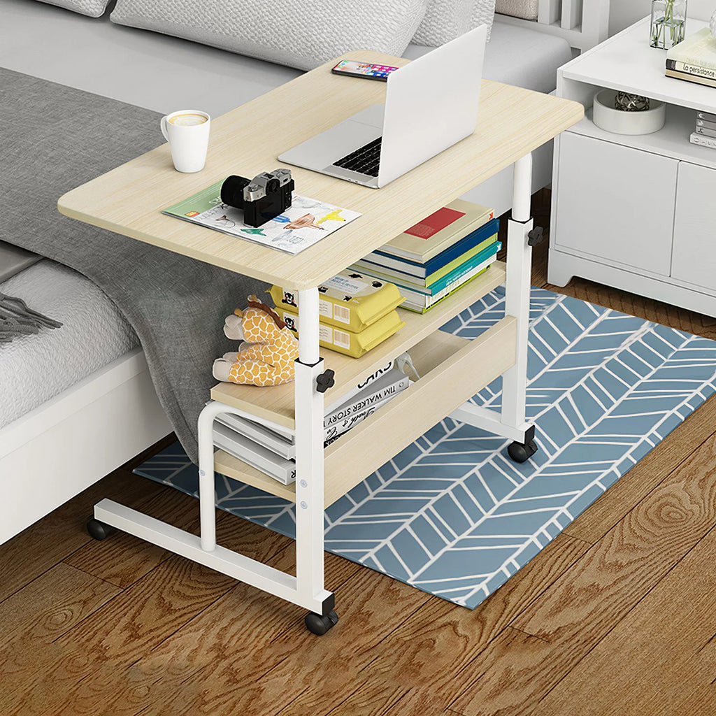 iMounTEK 3-Tier Mobile Laptop Table with Wheels, Adjustable, Beige X980600