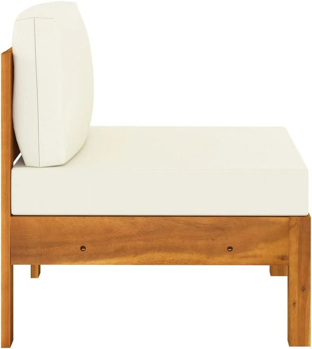 6 Piece Patio Lounge Set with Cream White Cushions Acacia Wood Outdoor Table U381
