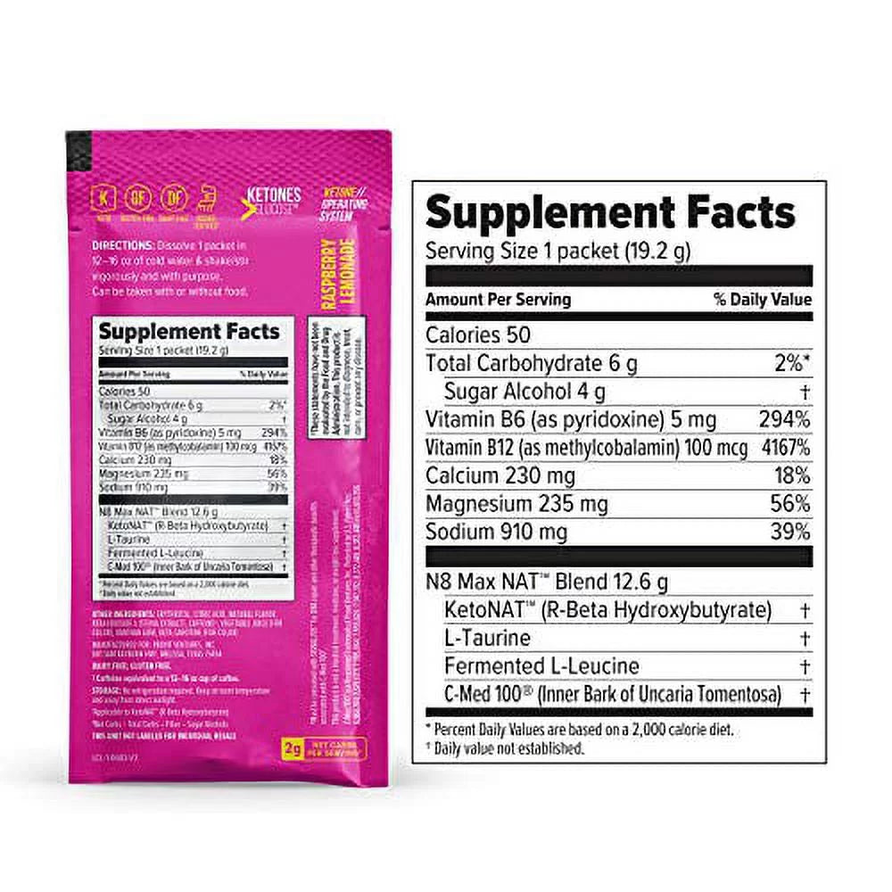 Pruvit Nat Keto Os Raspberry Lemonade Ketone Drink, 20 Pack A655702