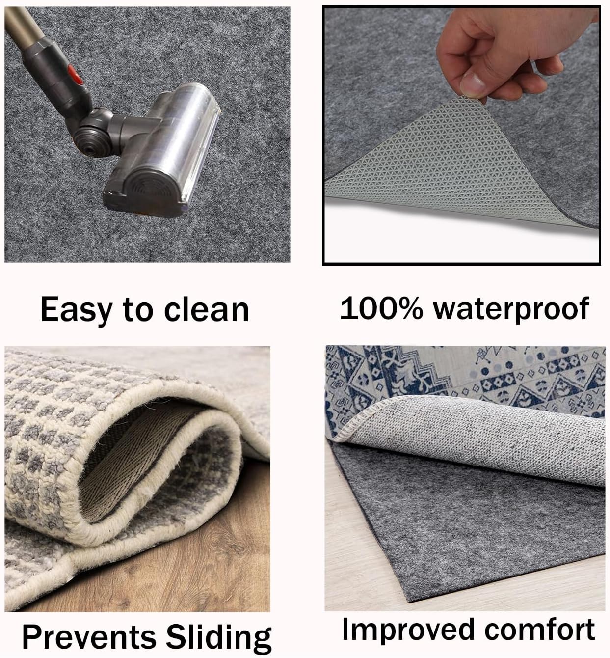 Waterproof Non-Slip Rug Pad 5x7 ft for Hardwood Floors A2412