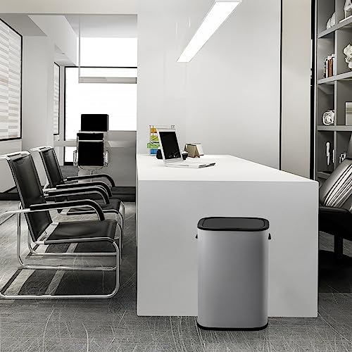 60L Dual Trash Can and Recycling Bin, Stainless Steel, Open Top O1697
