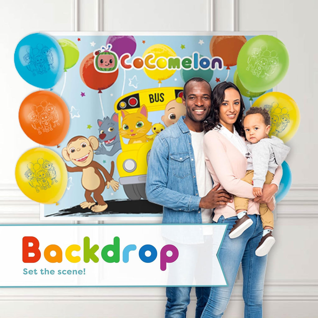 CoComelon Birthday Party Supplies Backdrop Balloons Tablecloth Plates Napkins Forks Sticker M58483