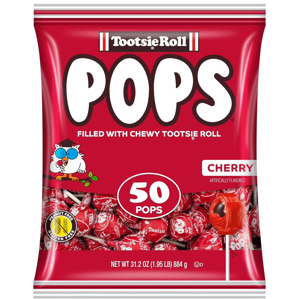 Tootsie Pops Single Flavor Bag - Cherry Flavored Lollipops with Chocolatey Center - Individually Wrapped Hard Candy - Red Candy - Peanut Free, Gluten Free, 50 Count (Pack of 1)