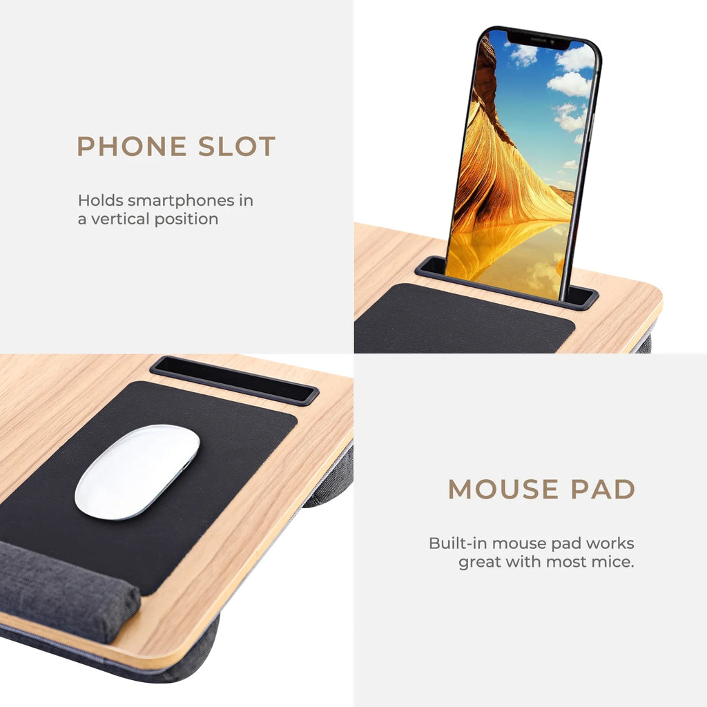 Lap Desk with Wrist Rest, Mouse Pad and Phone Holder, Fits 15.6" Laptop U283