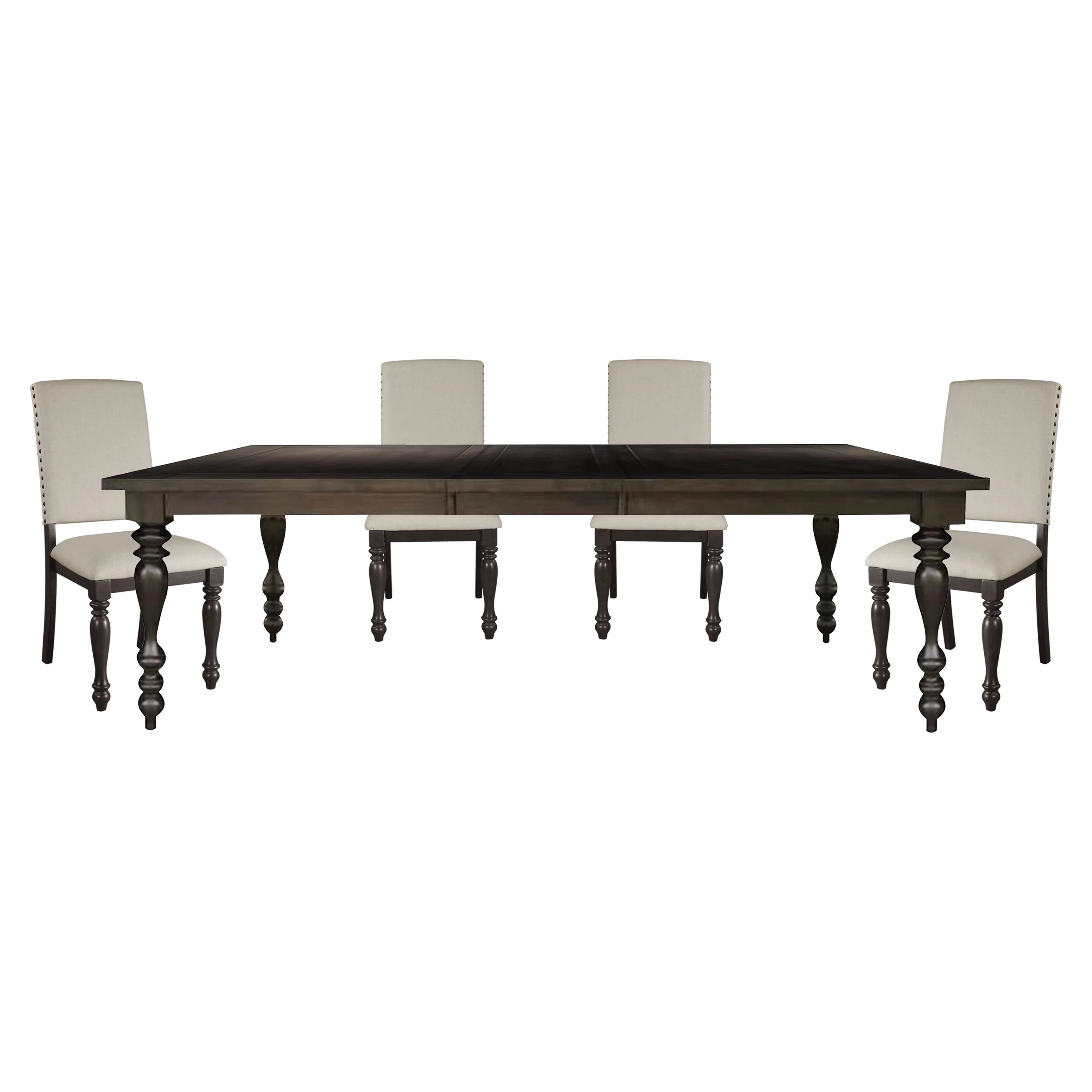 Grayish Brown Finish Birch Veneer Dining Table with Draw Leaf L393