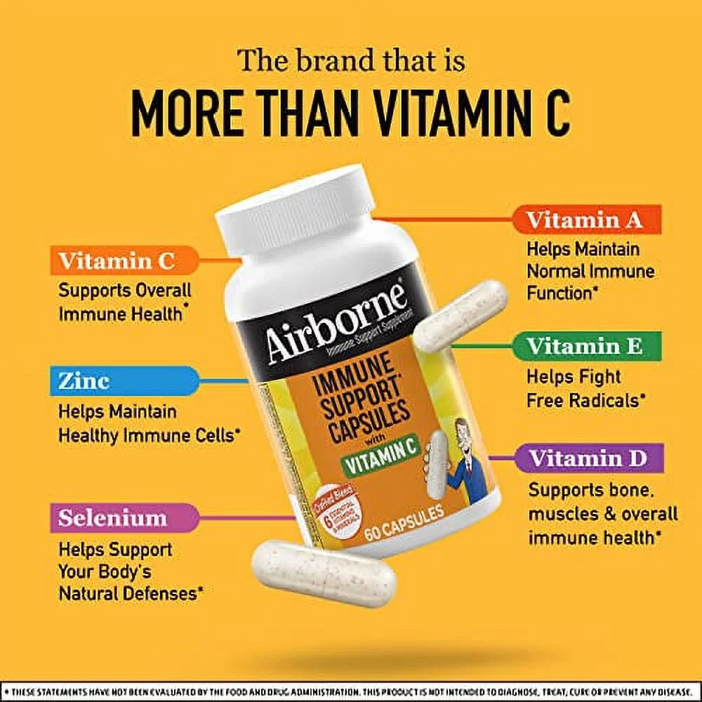 Airborne Vitamin C 500mg Capsules with Zinc & Selenium, 60ct F33038