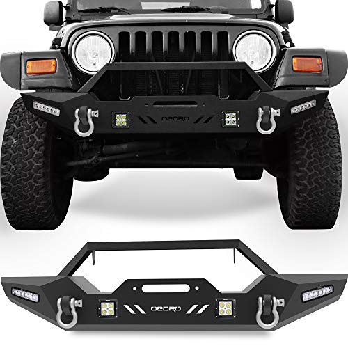 OEDRO Front Bumper for 87-06 Jeep Wrangler TJ YJ LJ with Winch Plate & LED Lights D975