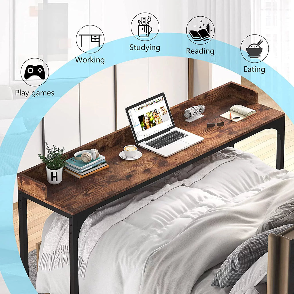 Tribesigns Brown Overbed Table with Wheels, Queen Size Mobile Desk Z8624