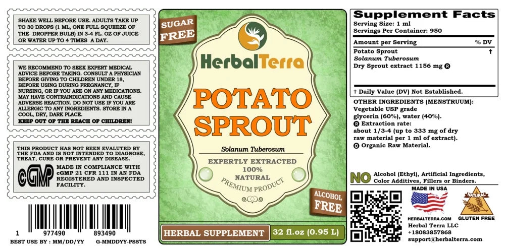 Potato Sprout Liquid Extract by HerbalTerra, Glycerite, 32 Fl Oz L46970